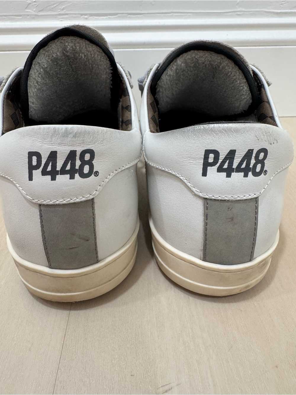 P448 Low Top Sneaker White Grey Leather Suede Men's 44 = US 10.5-11 - Picture 4 of 14